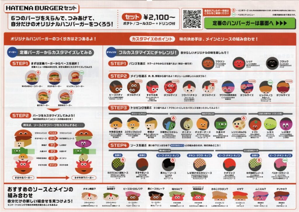 HATENA BURGER MENU 裏面